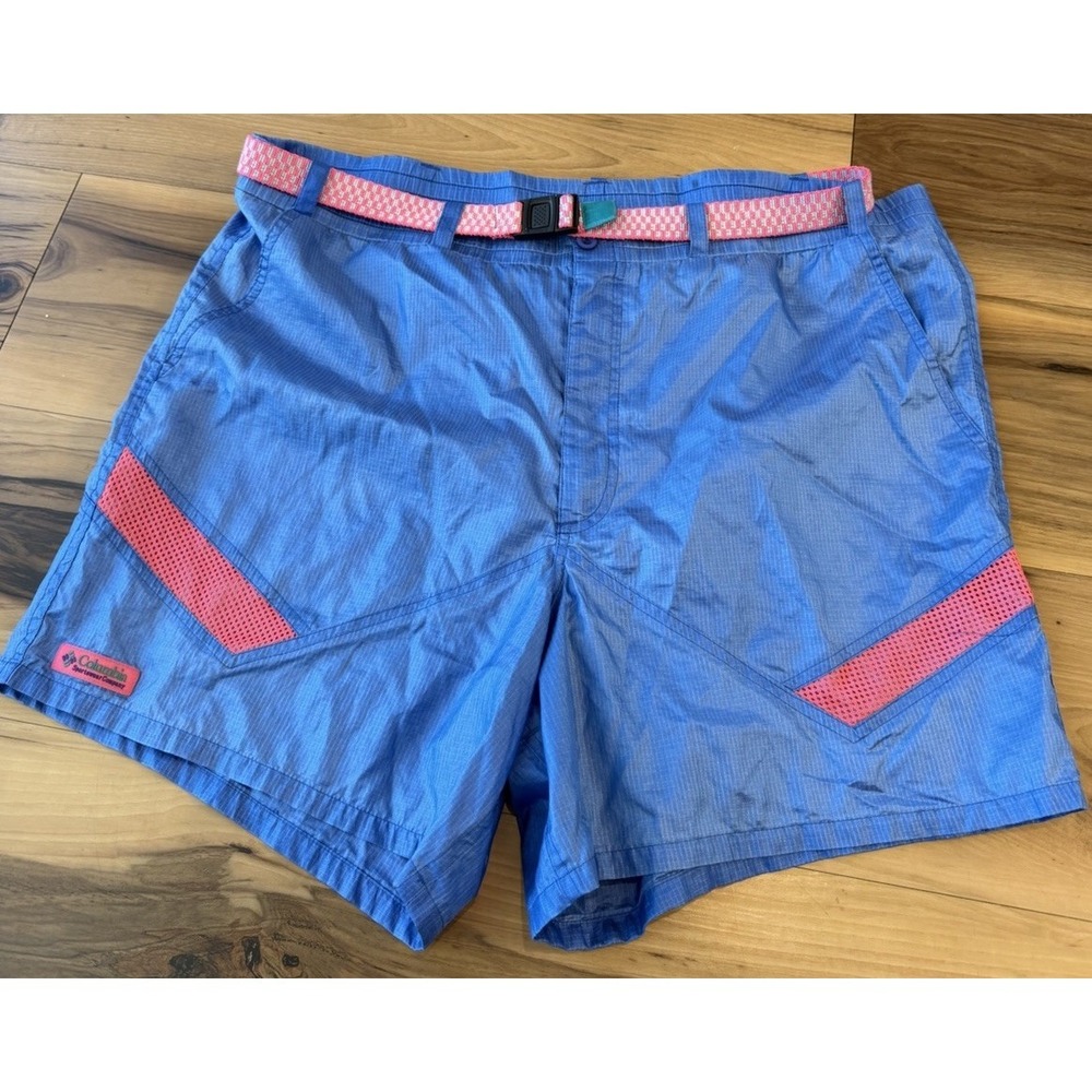 Vtg Columbia Sportswear Mens XL Nylon Hiking Shorts Blue Pink Belt Gorpcore 90s